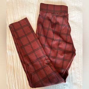 LOFT Burgundy Plaid Ponte Leggings, size S